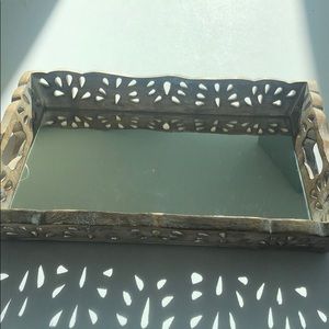Distressed Wood & Mirror Tray, Handcrafted